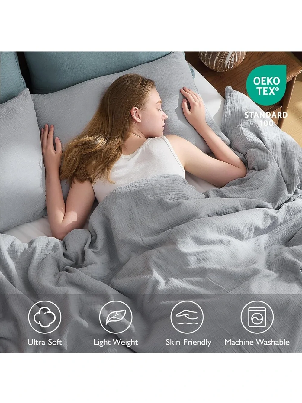 NEW EMME Muslin Cotton Duvet Cover Set Lt Grey. Linen Like Soft Breathable.